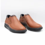 کفش چرم طبی مردانه بی‌بند عسلی مدل آریو