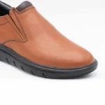 کفش چرم طبی مردانه بی‌بند عسلی مدل آریو - Image 2