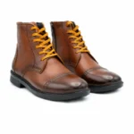 بوت چرم مردانه بغل زیپ عسلی مدل سهند
