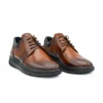 کفش چرم طبی مردانه بندی عسلی مدل آریو