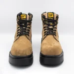 بوت cat چرم نبوک بنددار خاکی - Image 5