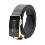 کمربند مردانه چرم مشکی با سگک ریلی طلایی