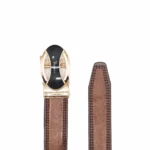 کمربند مردانه چرم دورکوب قهوه ای با سگک ریلی - Image 2